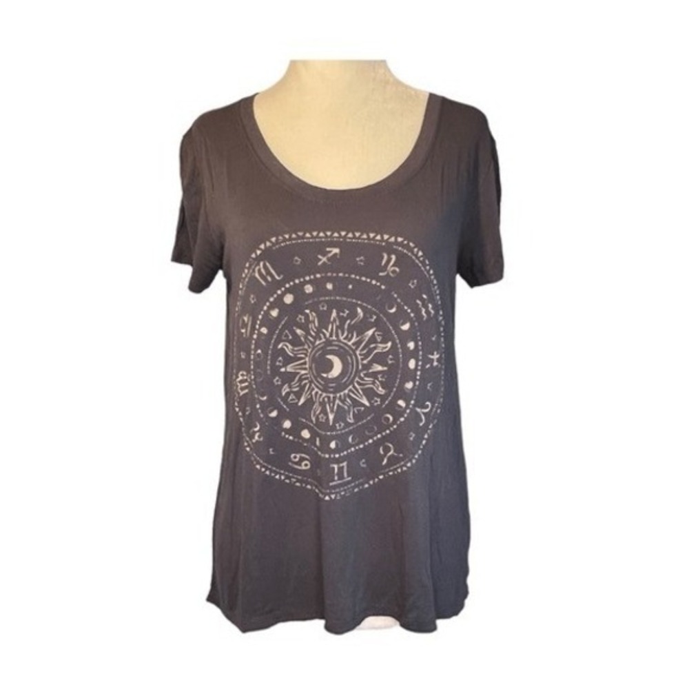 Project Social T Astrology Graphic Tee Gray White Knit Short Sleeve Crewneck XS